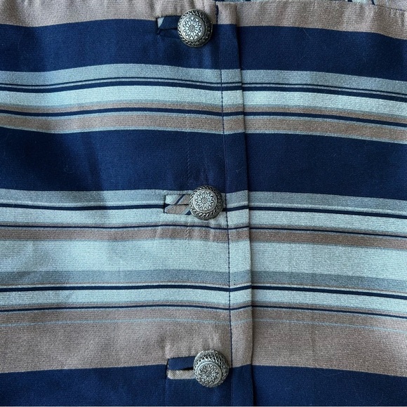 Vintage 70s Striped Mod Dress Handmade A-Line Short Sleeve Navy Tan Retro S/M - Picture 7 of 8